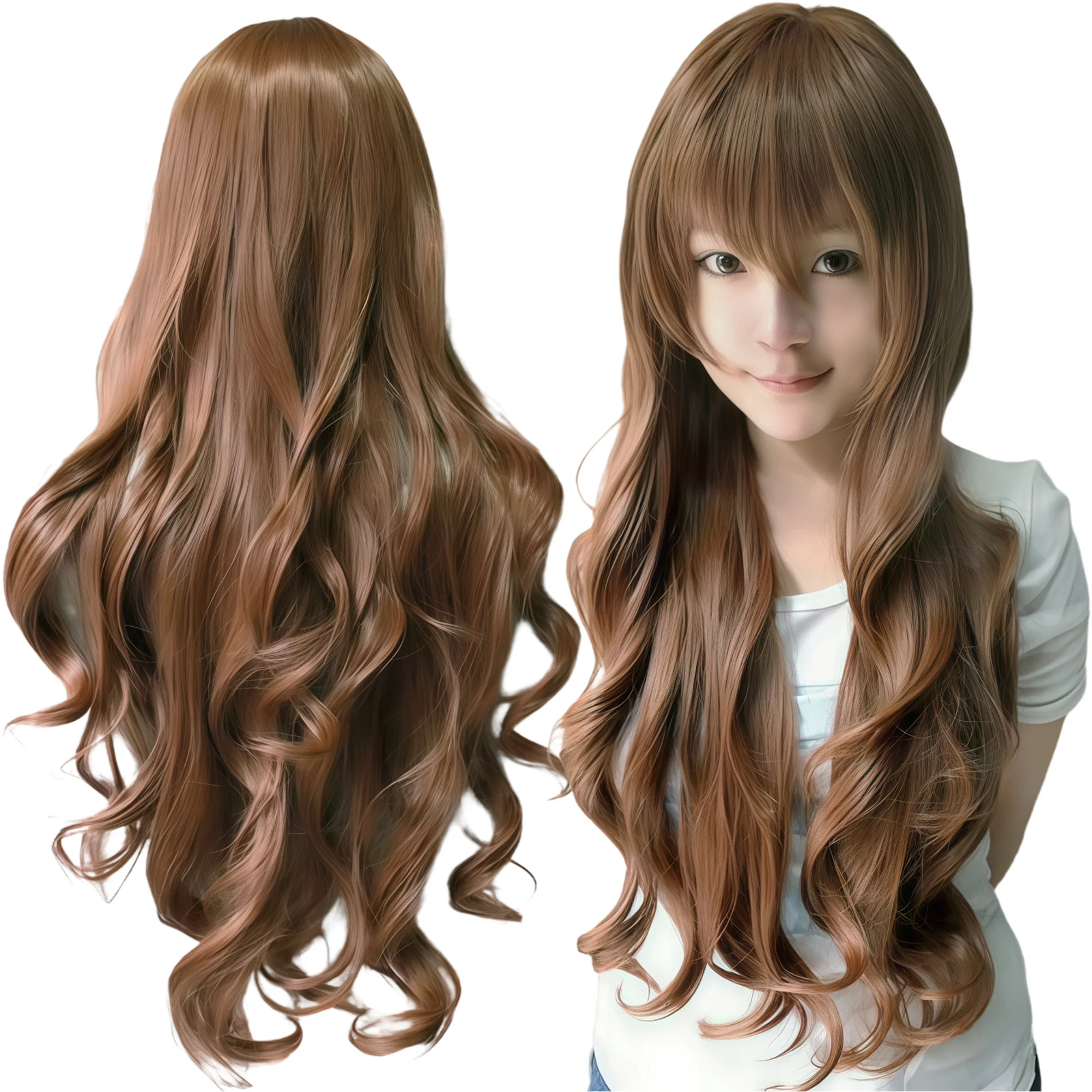 Synthetic Hair Long Brown Cosplay Wig Lolita Hair Curly Anime Wigs Hairpiece Chizuru Mizuhara Halloween Costume Wig for Women