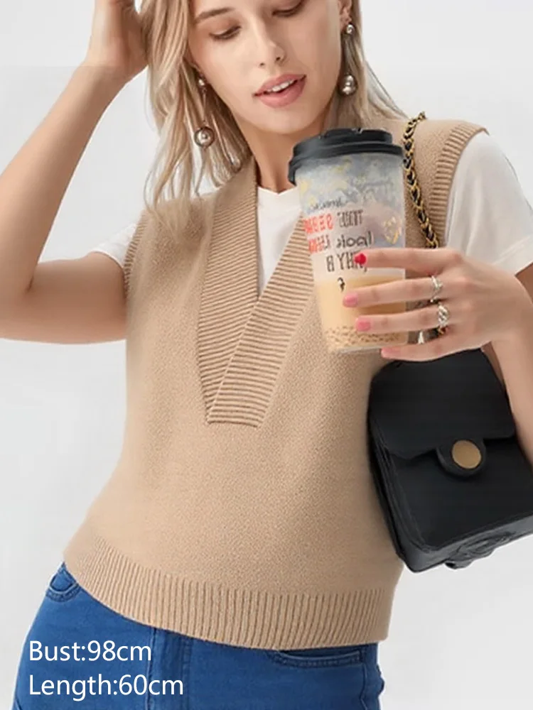 

New Fashion Casual Loose Women Knit Sweater Vest Autumn Winter Knitted Outwear Office Lady Elegant Sleeveless Pullovers Sweater