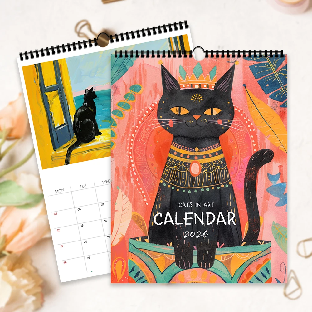 

1pc, 2026 Abstract Cat Calendar, Cat Lovers, 12 Different Designs, Wall Calendar, Birthday, Christmas, New Year Gift