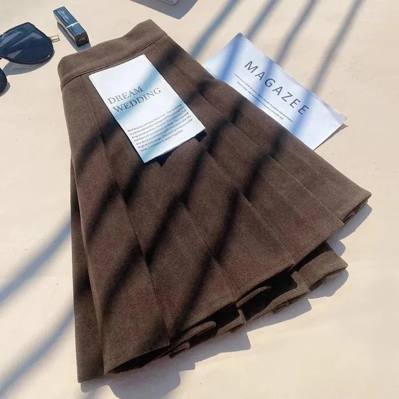 Faux Wool Pleated Skirts for Women Y2K Autumn Winter High Waist Preppy Woolen Jk Dance Skirt Korean Streetwear Female Mini Skirt