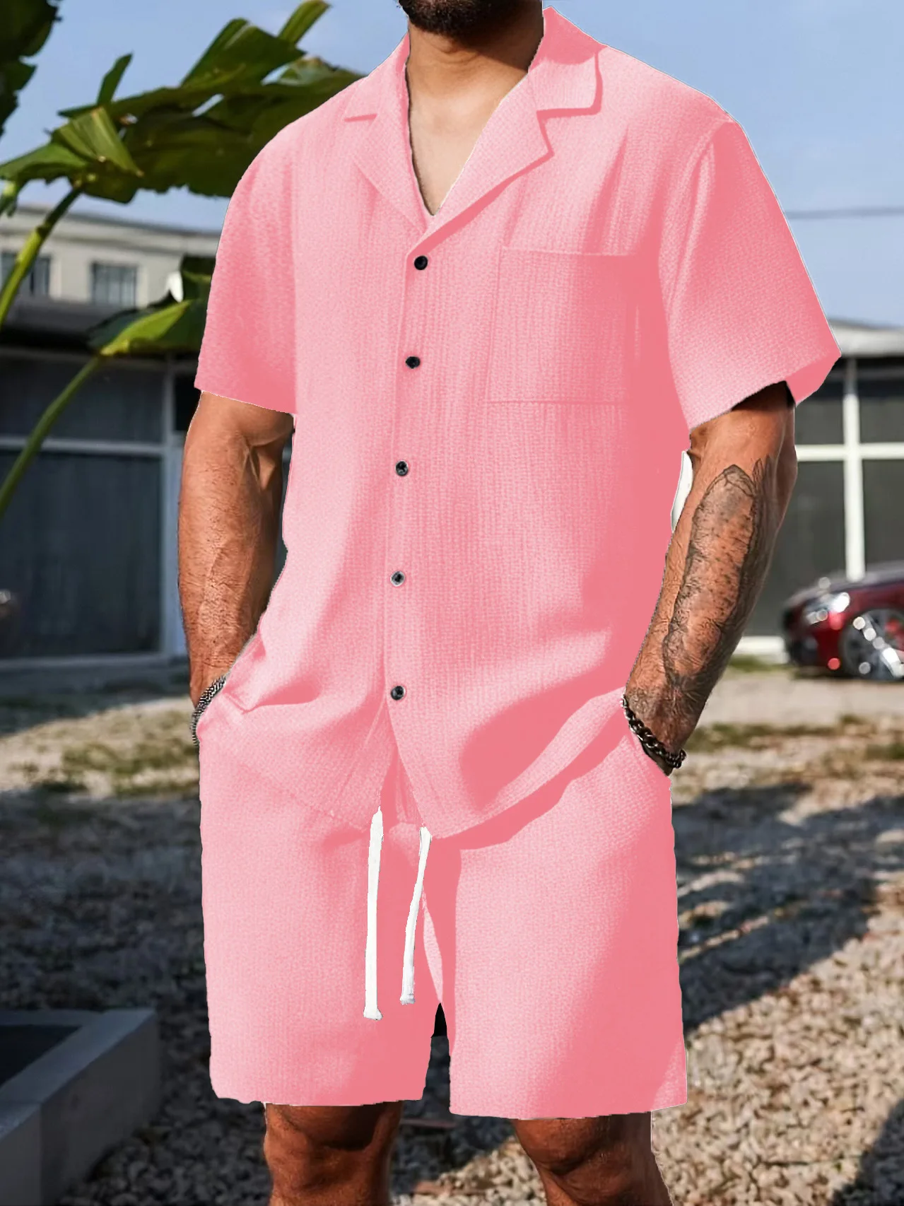 New Men's Summer Casual Sport 2 Piece Sets Fashion Cotton Linen Short Sleeve Shirt and Shorts Suit Men Loose Sport Shirt Outfits