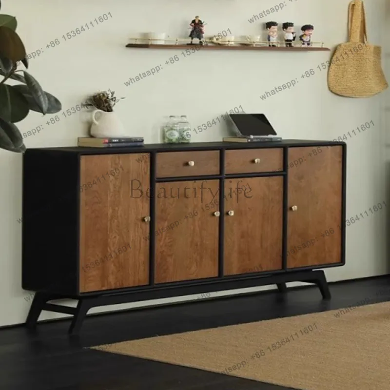 

French retro solid wood dining side cabinet walnut living room floor dining side cabinet