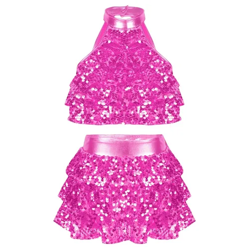 Imagen 2 del producto Vestido corto de lentejuelas brillantes para niñas, vestido de Ballet de baile latino de Jazz moderno, trajes de traje de baile puesta en escena