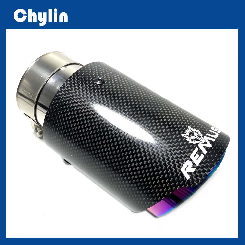 1PC REMUS Car Exhaust tip Purple Pipe Glossy Carbon Fiber Plain Muffler Pipe Automobile Parts Exhaust Pipe Modification