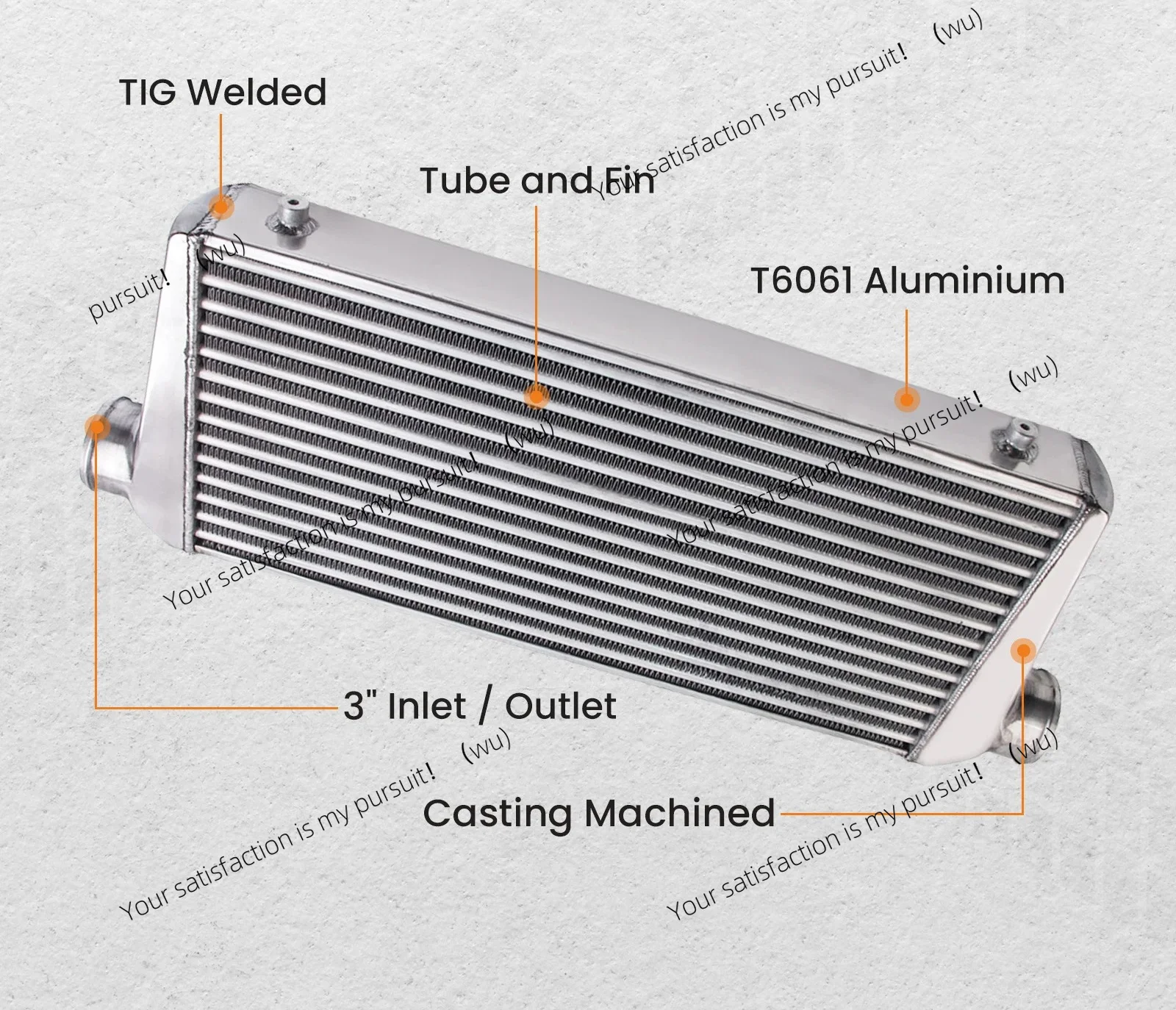 for Universal 600x300x76mm intercooler + 76mm 3