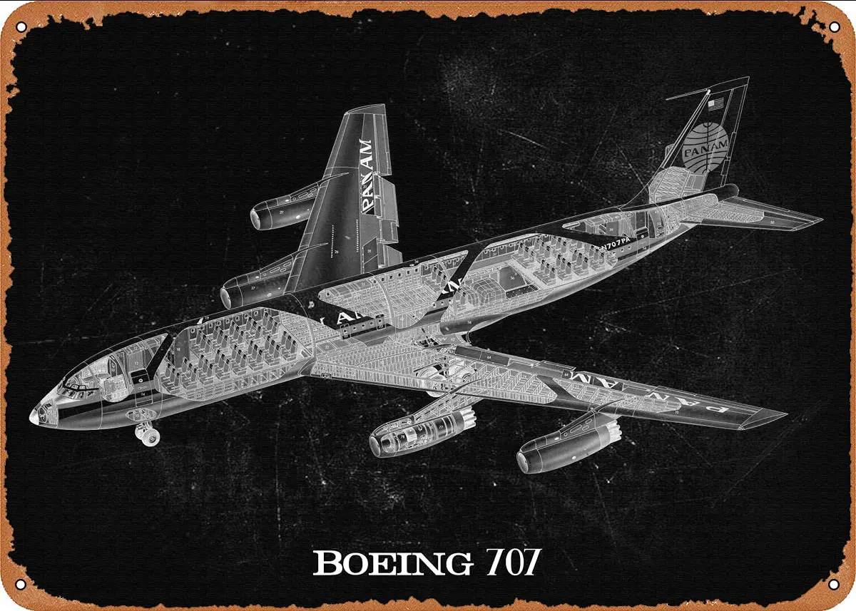 Boeing 707 2# Metal Tin Sign Wall Decor Man Cave Military Fan Gift Home Bar Pub Decorative Military Posters 12x8 Inch