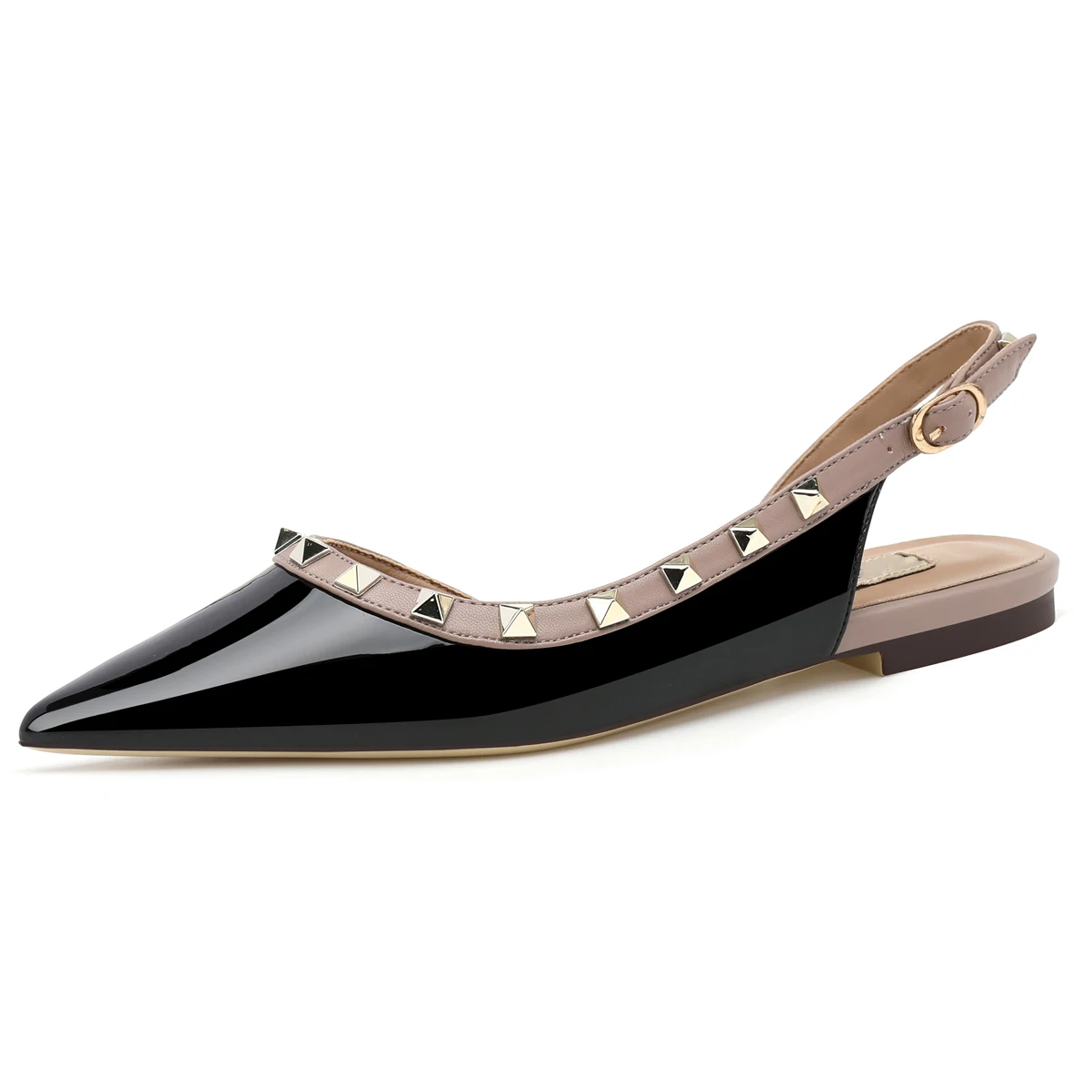 

【Measure your feet length before order】Rivets Elegant Luxury Designer Women Sandals Pointy Toe Slingback Flat Shoes 63-CHC-33