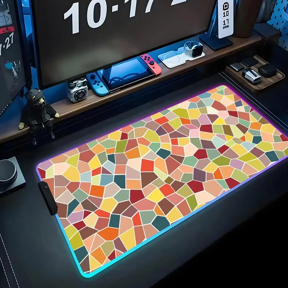 

Коврик для мыши с мозаичным узором RGB игровой коврик для мыши большой светодиодный коврик для ПК настольный коврик светящийся коврик для мыши большой коврик для клавиатуры настольный коврик с