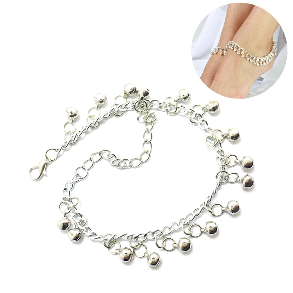 Silver Anklet Decorative Bell Fashionable Shaped Decoration Adjustable Multilayer