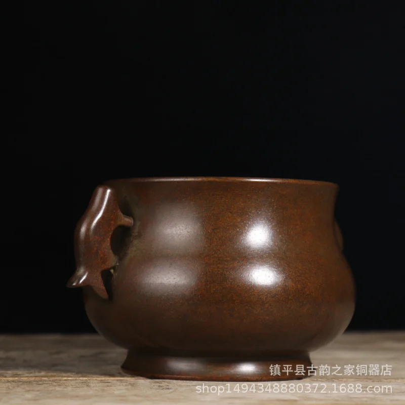 Brass Pure Copper Fish Ear Sandalwood Small Antique Bronze Incense Burner Ornament Style Craft