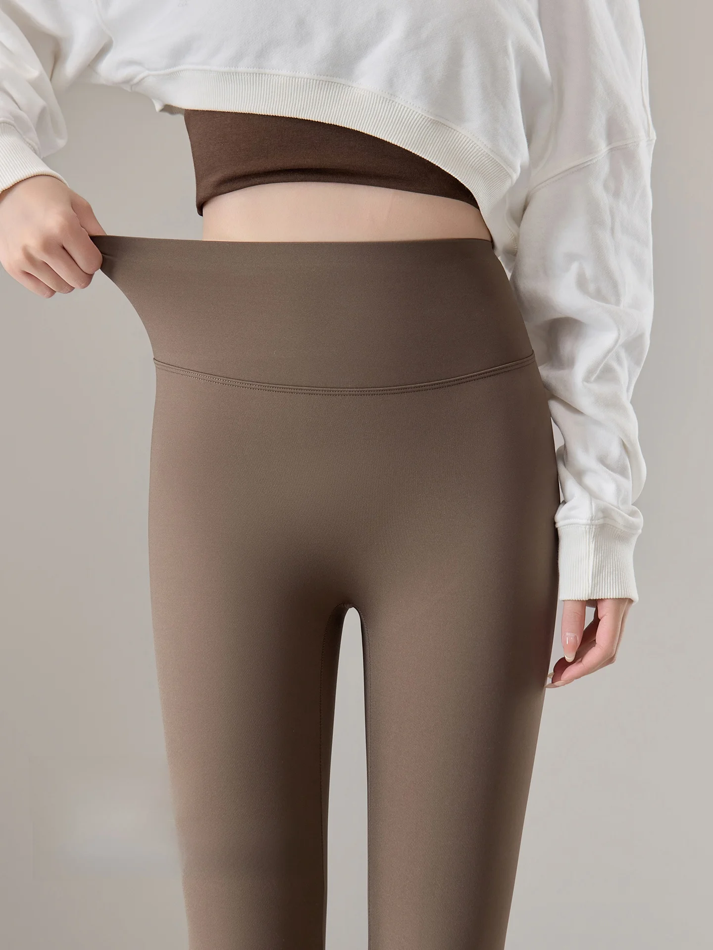 Pantaloni da yoga foderati in fce a vita alta da donna Pantaloni slim fit con controllo della pancia Autunno Inverno Pantaloni in pelle di arca Pantaloni lunghi casual a vita alta