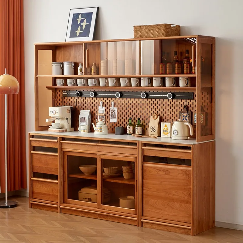 

Solid wood dining side cabinet, tea cabinet, retro Nordic wall integrated hole board storage, kitchen cupboard, Japanese locker