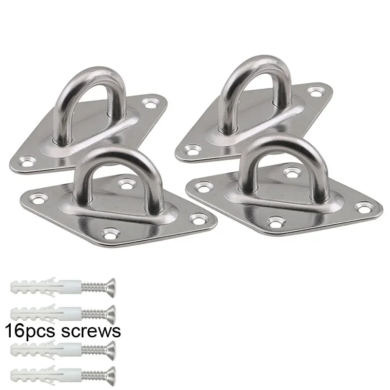 4Pcs Diamond-Shaped 304 Stainless Steel M8 Hook U-shaped Hook Base Ceiling Fans/Sandbags/Hammocks/Leisure Sofa Fixed Hook 80mm