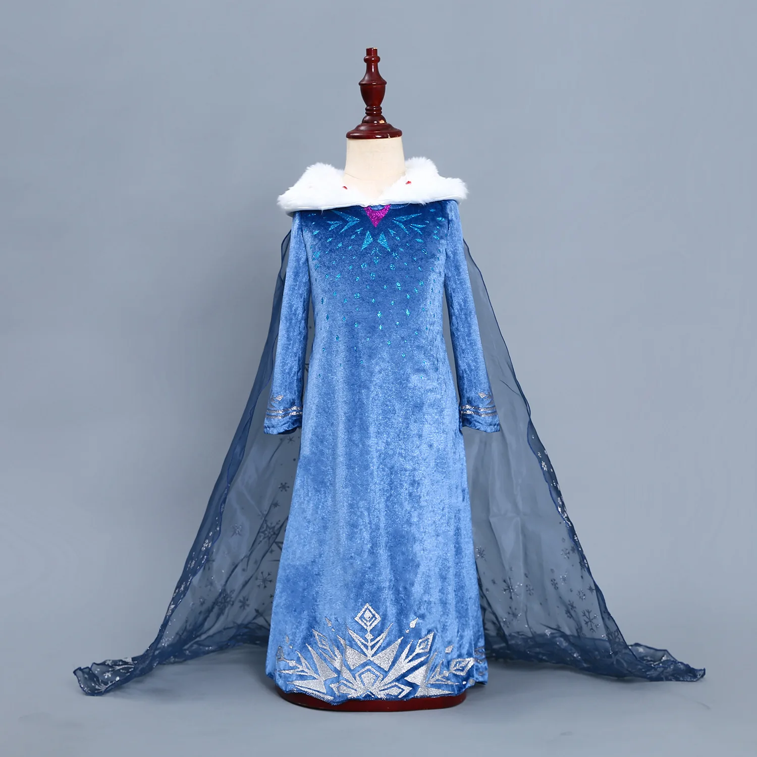 Girls Sparkly Elsa Anna Long Sleeve Tulle Gown Costume Carnival Birthday Party Halloween Kids Clothes Dress