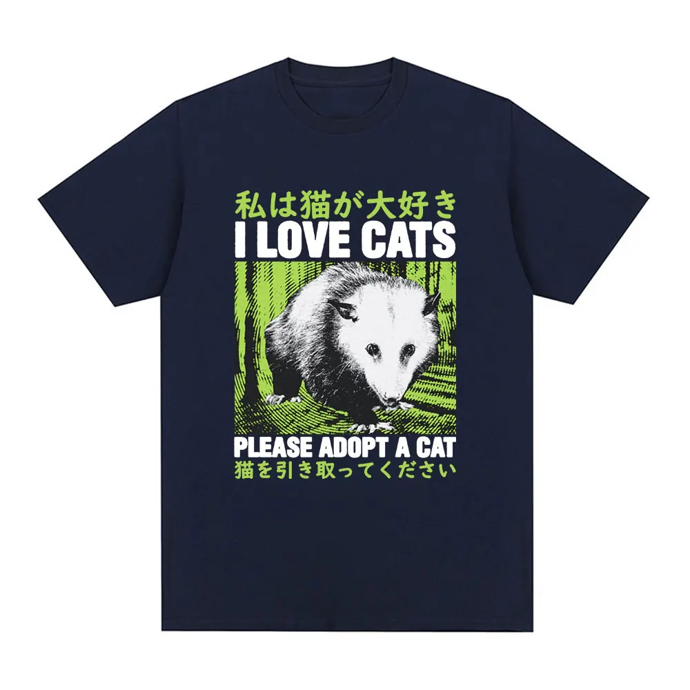 I Love Cats Opossum Funny T Shirt Men Fashion Short Sleeve T-shirts Casual Cotton Oversized Short Sleeve T-shirt Tops Streetwear