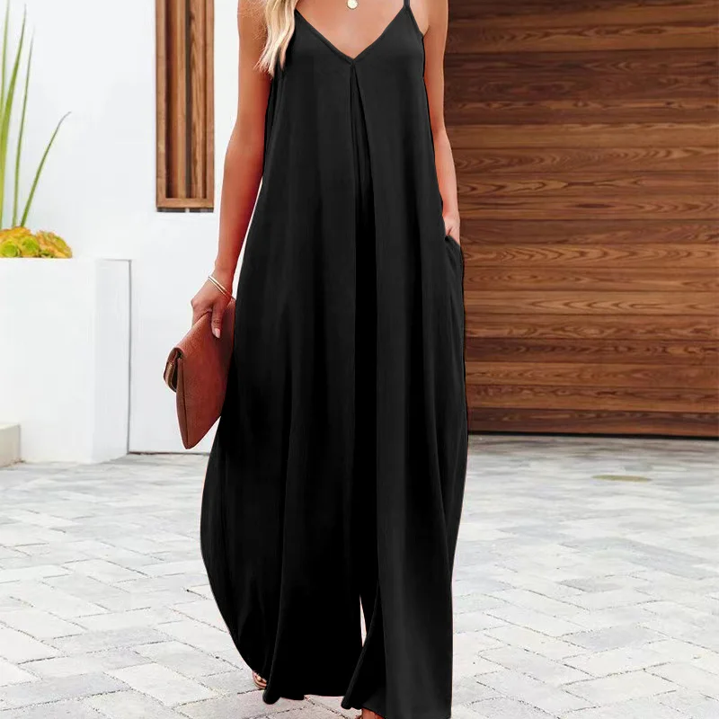 2023 Summer New Simplicity Commute Solid Color Sleeveless Elegant Loose Fashion Casual Temperament Versatile Women's Jumpsuits