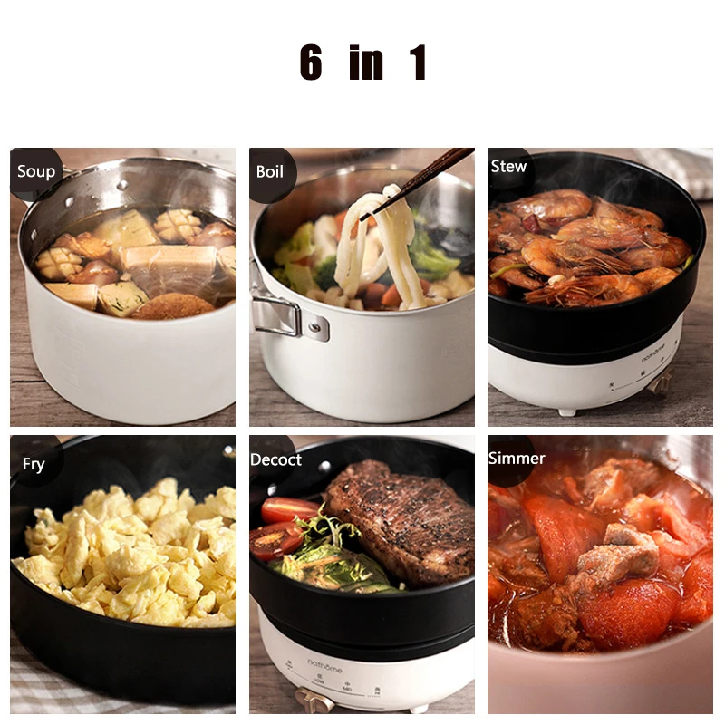 1.2L พับทําอาหารไฟฟ้าหม้อมัลติฟังก์ชั่ไฟฟ้า Hotpot แบบพกพา Multicooker แยกประเภทหม้อ Nonstick กระทะ 220V