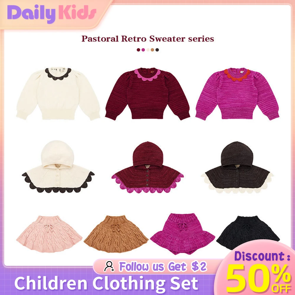 

Daily Kids INS M&P 2023 New Winter Kids Sweaters for Girls Christmas Children's Pullover Outerwear Knitted Coat Skirts Clothings