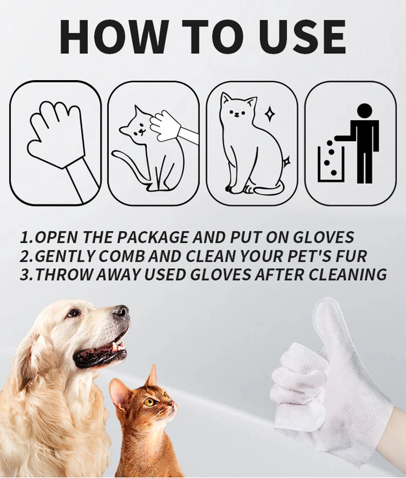 Neue 6PCS Haustier Waschfreie Handschuhe Katze Bad Deodorant Tücher Einweg Reinigung Trockenen Reinigung Hund Tücher Sanfte Und bequeme Handschuhe – Detail 7