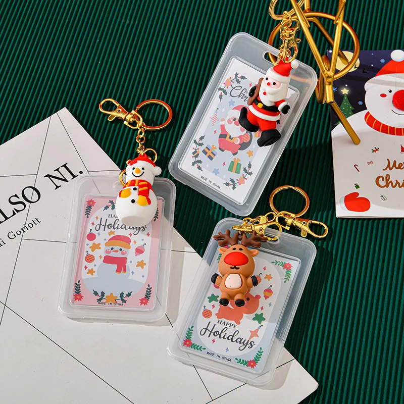 1 Set Cute Christmas Card Cases Card Lanyard Key Lanyard Bank Identity Badge Bus ID Cards Holders Neck Straps Key Chains Gift