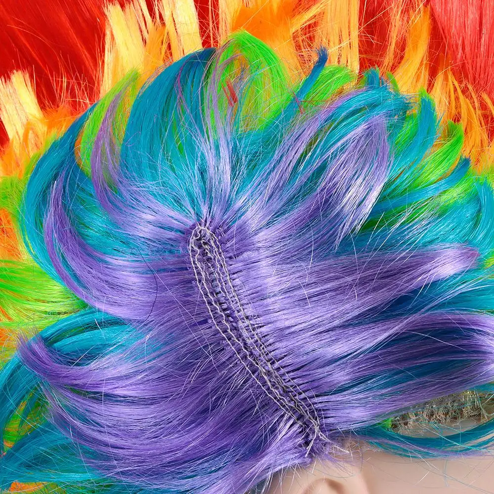 Adatto per donna uomo arcobaleno rosso e giallo capelli soffici parrucche di Halloween per parrucche per capelli da festa in Costume colorate
