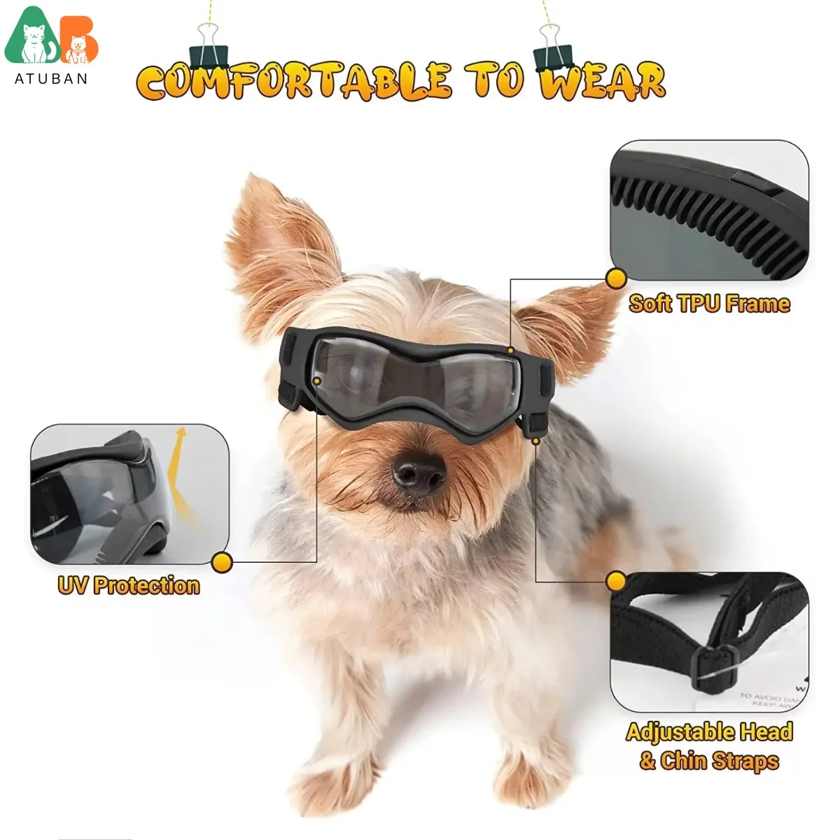 ATUBAN Dog Goggles Small Breed, Dog Sunglasses for Small Breed UV Protection Eyewear for Small Dog puppy Outdoor Riding Driving