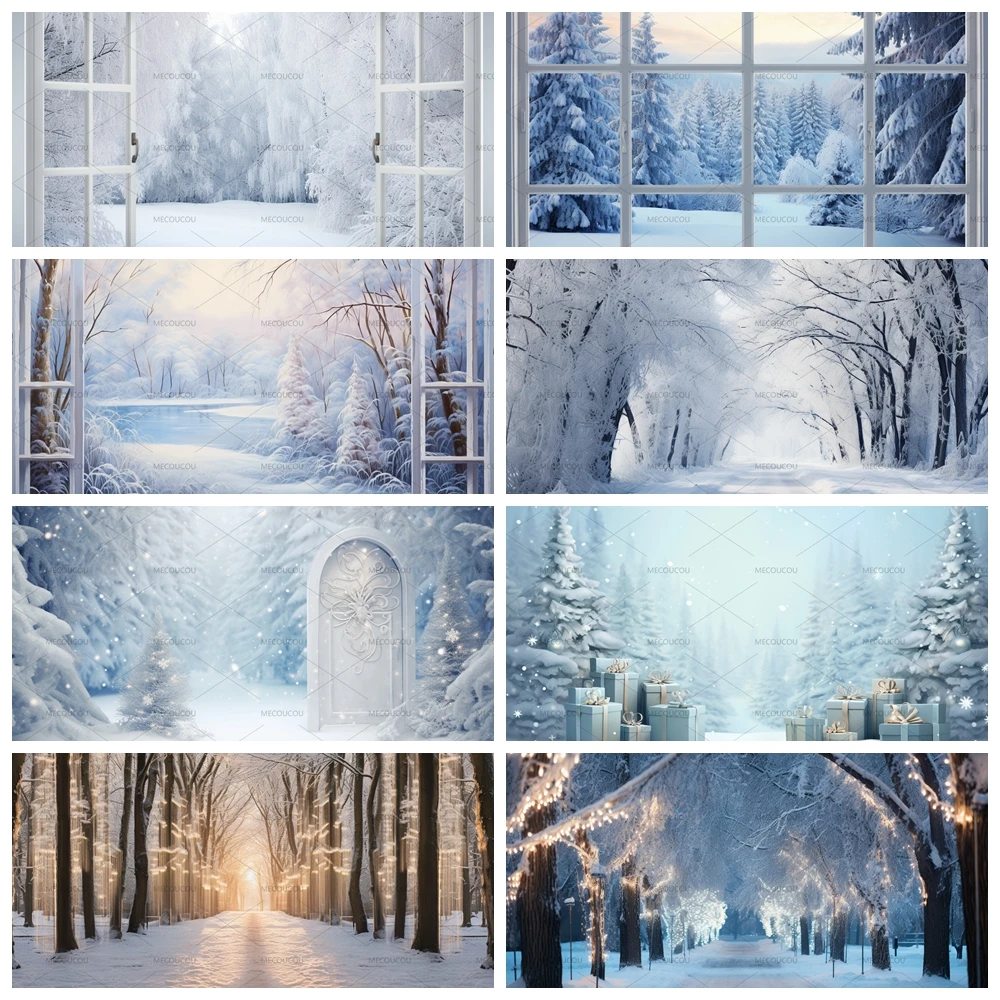 Winter Scene Backdrop Snowflake Customized Background Bokeh Glitter Snow Forest Christmas Party Holiday Photoshoot Studio Props