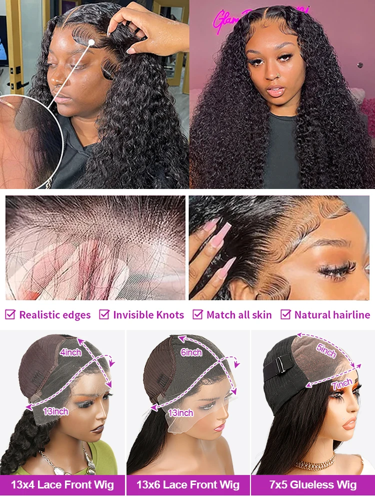 40 46 بوصة موجة عميقة شعر مستعار أمامي شفاف 13x4 13x6 HD الدانتيل الجبهة باروكة من شعر طبيعي 300% غلويليس شعر بشري مجعد شعر مستعار للنساء
