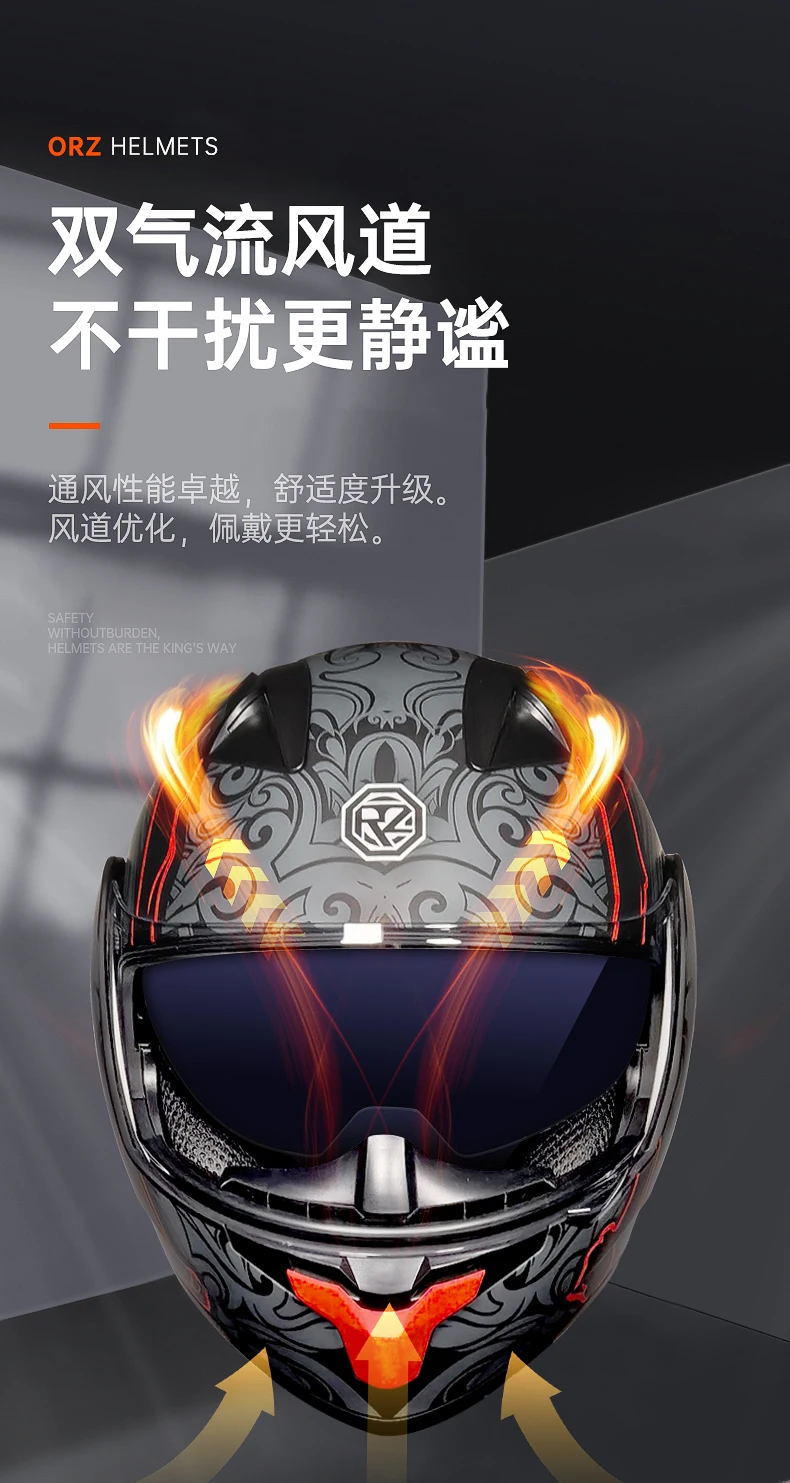 ORZ Personalisierter Motorrad-Integralhelm für Herren und Damen, modisch, Dual-Objektiv-Helme, Motocross-Rennen, modular, hochklappbar, Casco Moto – Detail 11