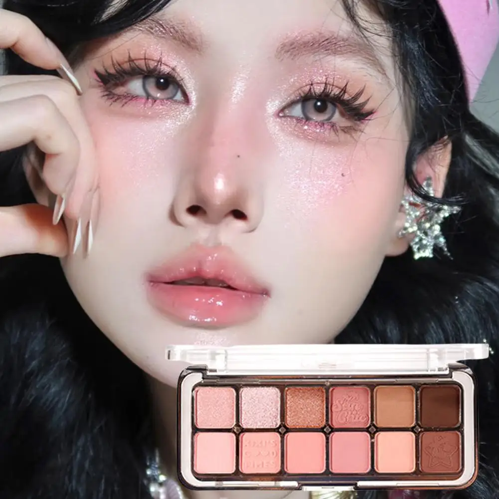 Misty Muse Paleta de sombras de 12 cores, brilho brilhante, iluminador fosco, blush, paleta de maquiagem multifuncional para mulheres