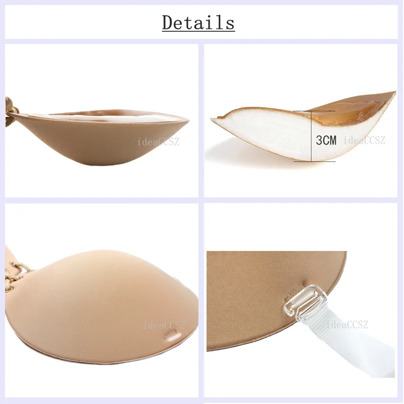 Sticky Bra Backless Thick Bras Invisible Silicone Adhesive Lingerie Push Up Wedding Underwear for Women with Transparent Strap