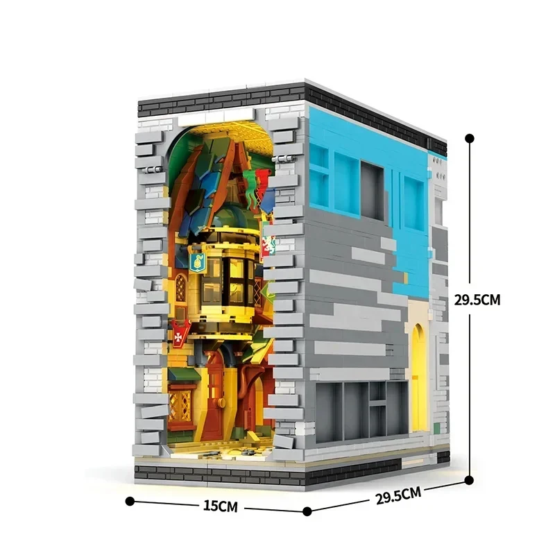 2922 قطعة بازار القرون الوسطى اللبنات مجموعة مصباح ليد عدة كتاب السوق نموذج الطوب مكتب الديكور لعبة للأطفال هدايا عيد #6
