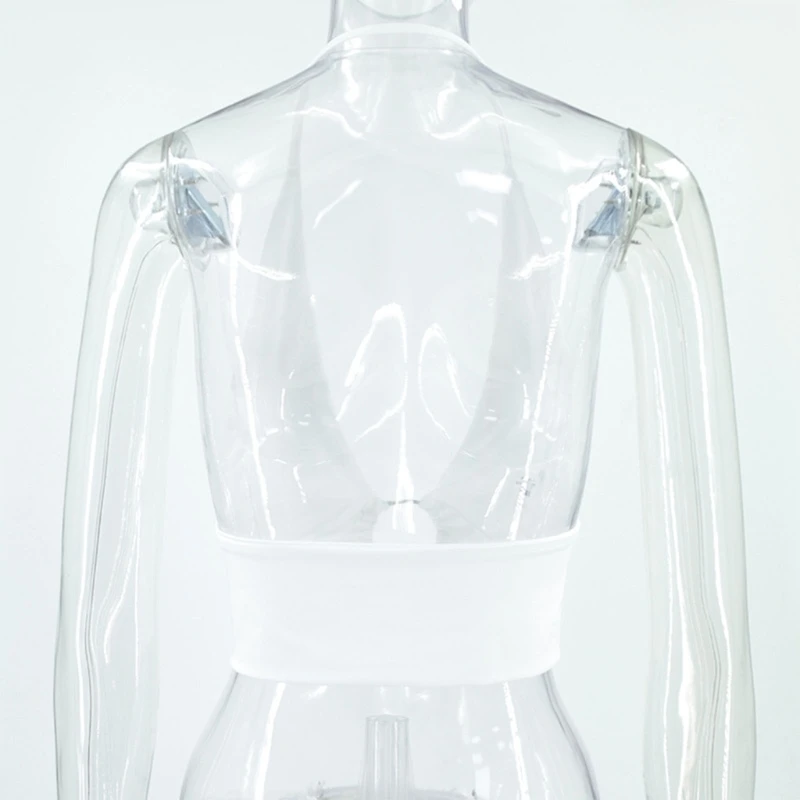 95AB المرأة الصيف بلا أكمام عارية الذراعين Bodycon قطع علوية بدون أكتاف مثير الرسن يغرق الخامس الرقبة المعادن المرتبطة سترات