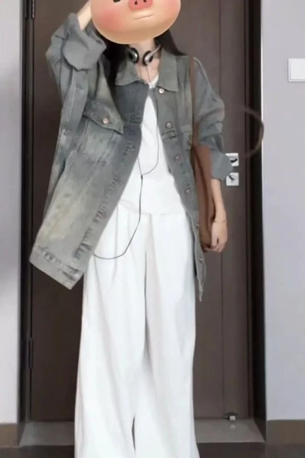 

Женские джинсовые куртки, универсальные трендовые возрастные девичьи пушистые регулируемые пушистые на пуговицах Ulzzang с цветочным принтом и принтом, консервативная текстура