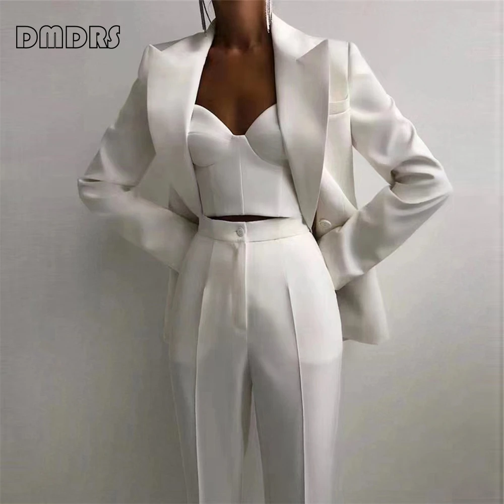 

Popular Women's Three Pieces Suit Set, Slim Fitted High Street Tuxedo Pants Vest Set, Fashionable Solid Blazer Suits for Party