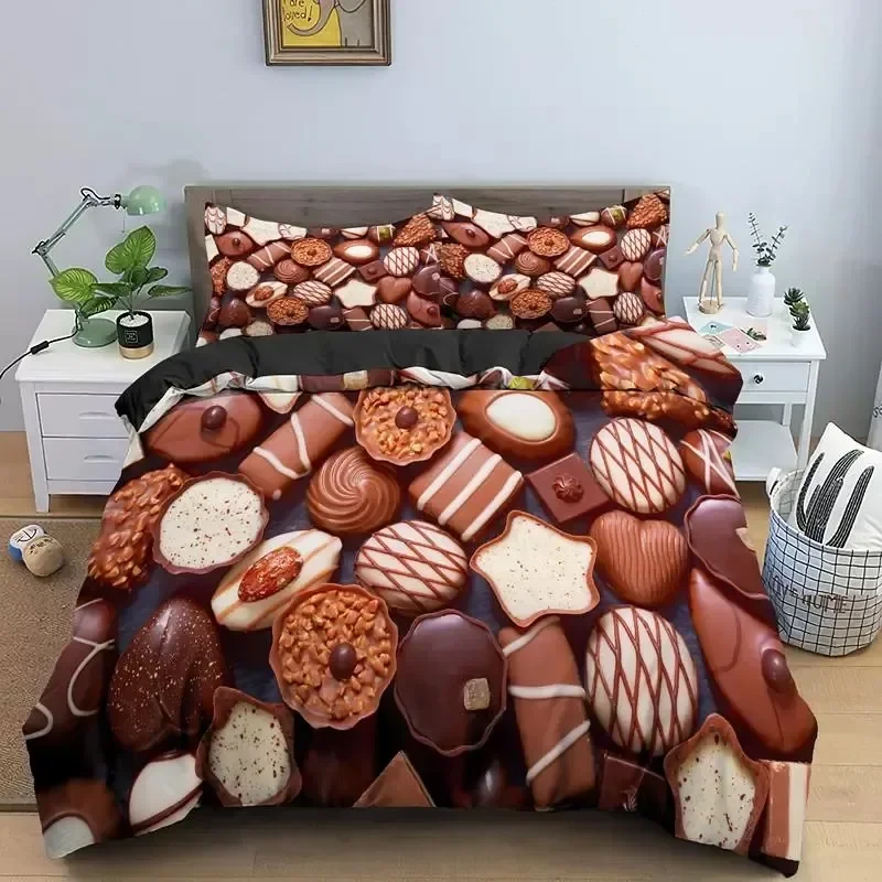 Dessert Duvet Cover Set Delicious Chocolate Bedding Set for Kids Girl Dessert Double Queen King Size Soft Polyester Quilit Cover