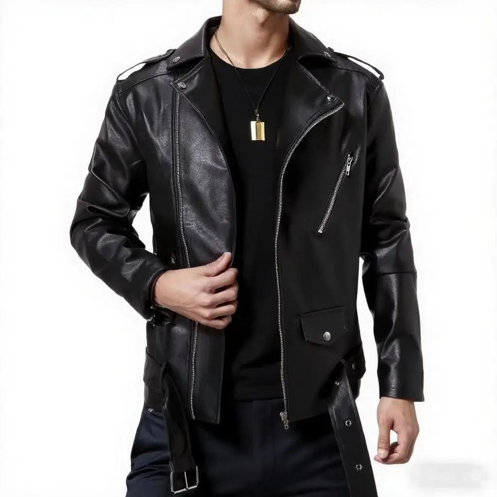 Men Motorcycle Leather Jackets Oblique zipper Slim New Fashion Male PU Leather Suede Casual Coats Outwear Leather Jackets 5XL