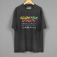 YMO T Shirt Yellow Magic Orchestra Haruomi Hosono Ryuichi Sakamoto Kraftwerk Washed Loose Drop Shoulder Men's Printed Shirt