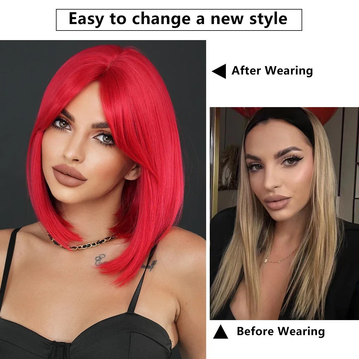 NAMM Halloween Cosplay Wig Long Straight Red Wig for Women Daily Party High Density Synthetic Middle Part Hair Wig with Bangs