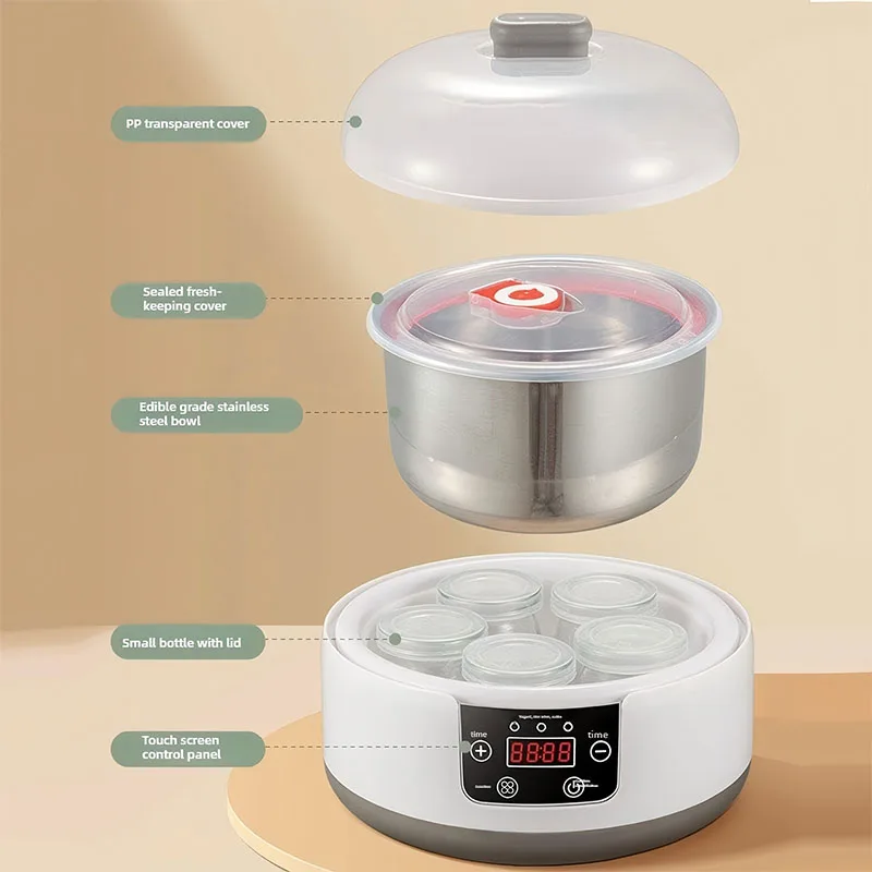 1.2L Electric Yogurt Maker Machine Homemade Yogurt Natto Maker Small Home Yogurt Incubator with Jars Stainless Steel Liner