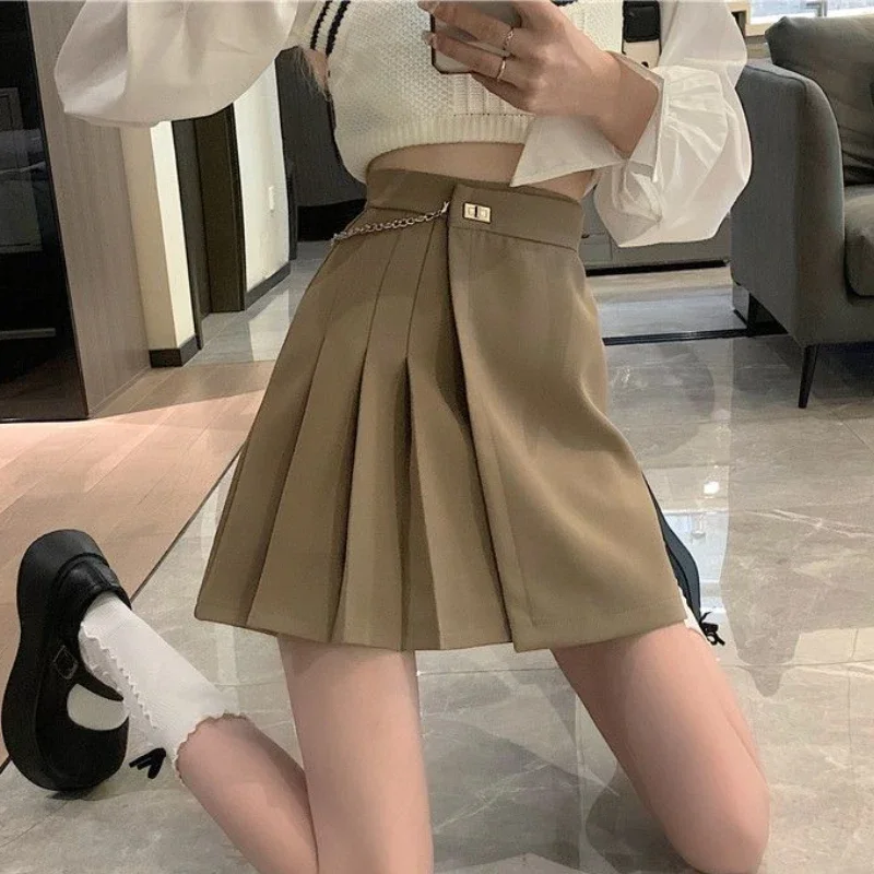 

Irregular Pleated Mini Skirts Women Chain Design Sweet Aesthetic Summer Vintage Streetwear Clothing Tender College Harajuku 2023