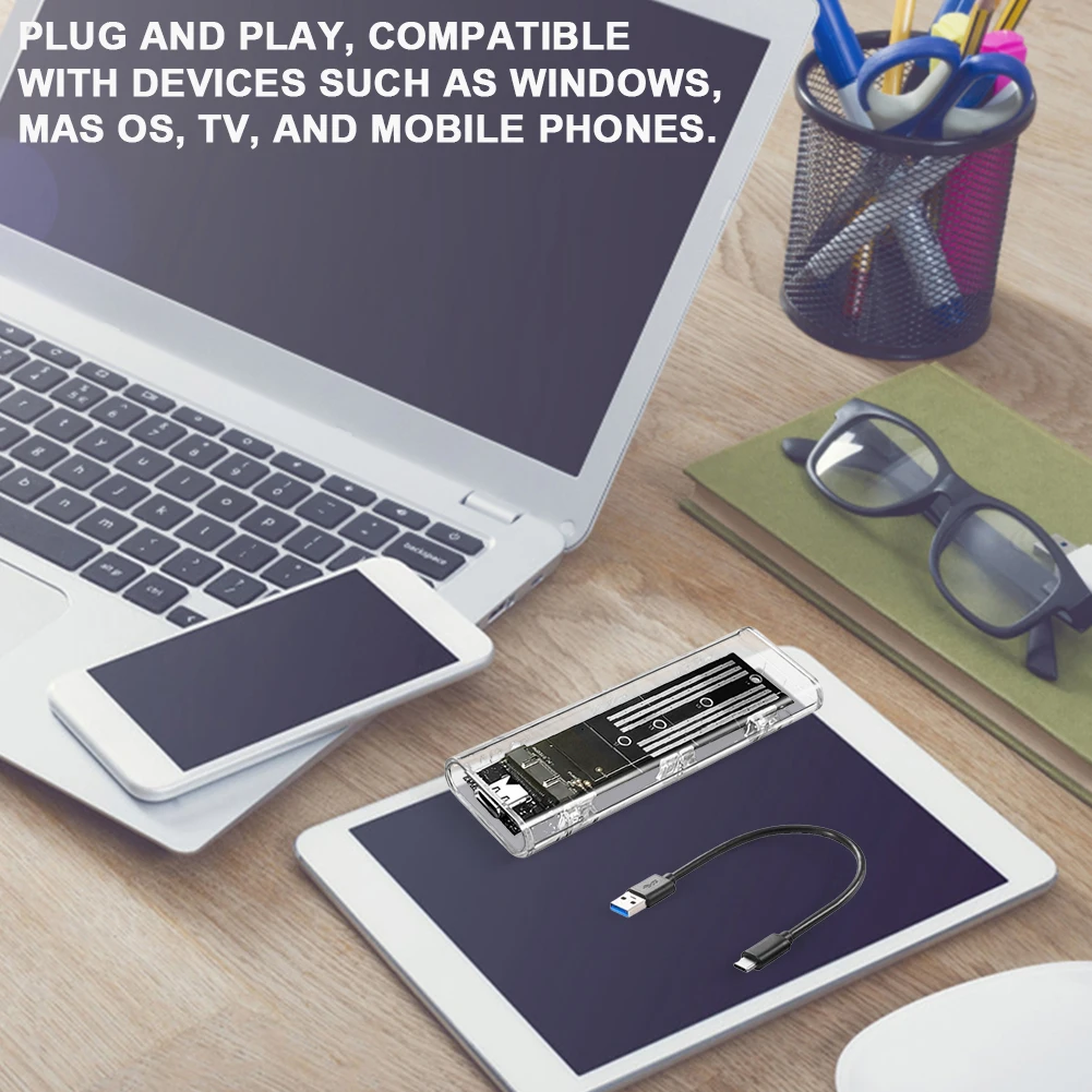 M.2 NGFF SATA Type C 3.1 Hard Disk Box 10Gbps Transparent External SSD Case External SSD Adapter for 2230/2242/2260/2280