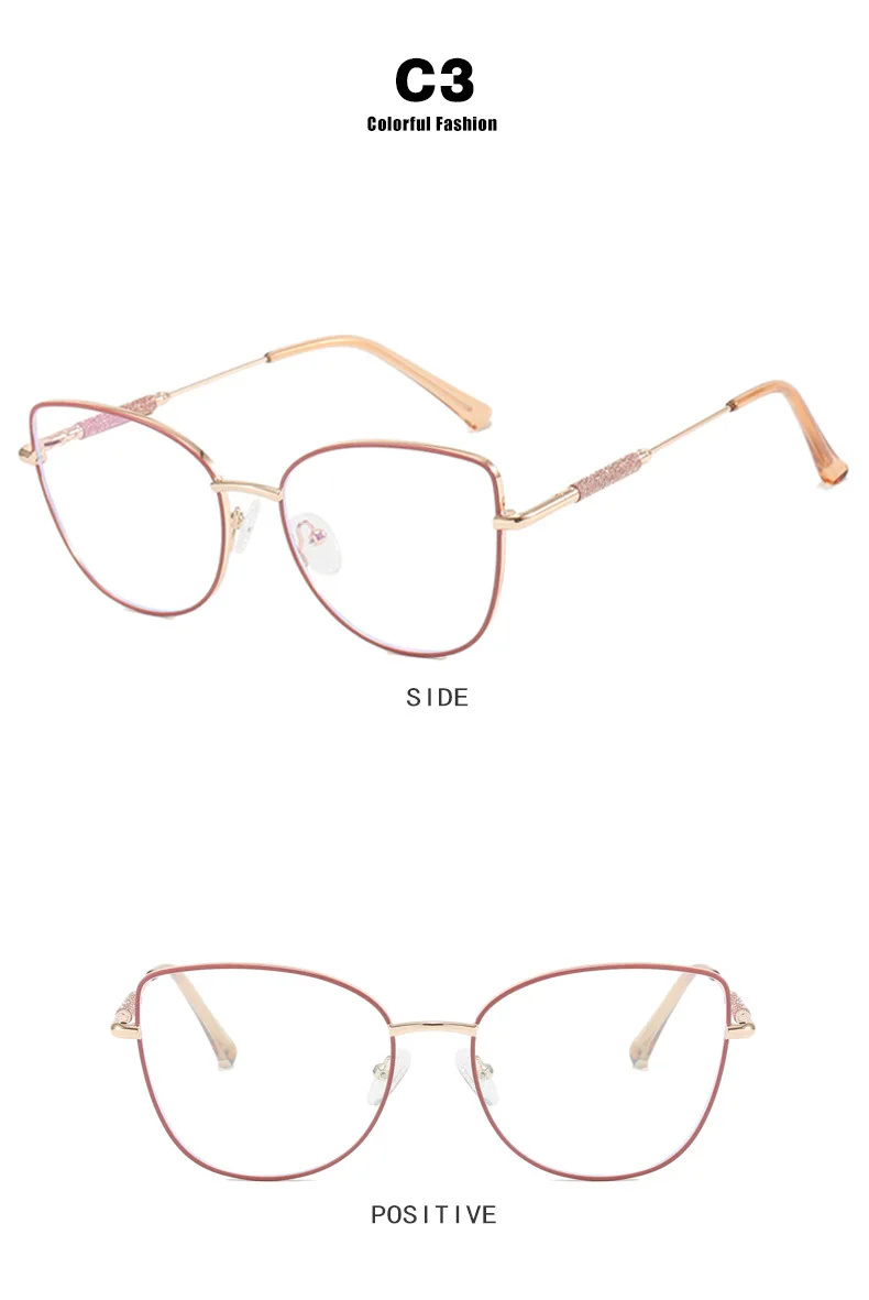 Neue Mode Marke Design Cat Eye Photochromism Rezept Lesebrille Frauen Anti Blau Licht Rahmen Klare Hyperopie Brillen – Detail 10