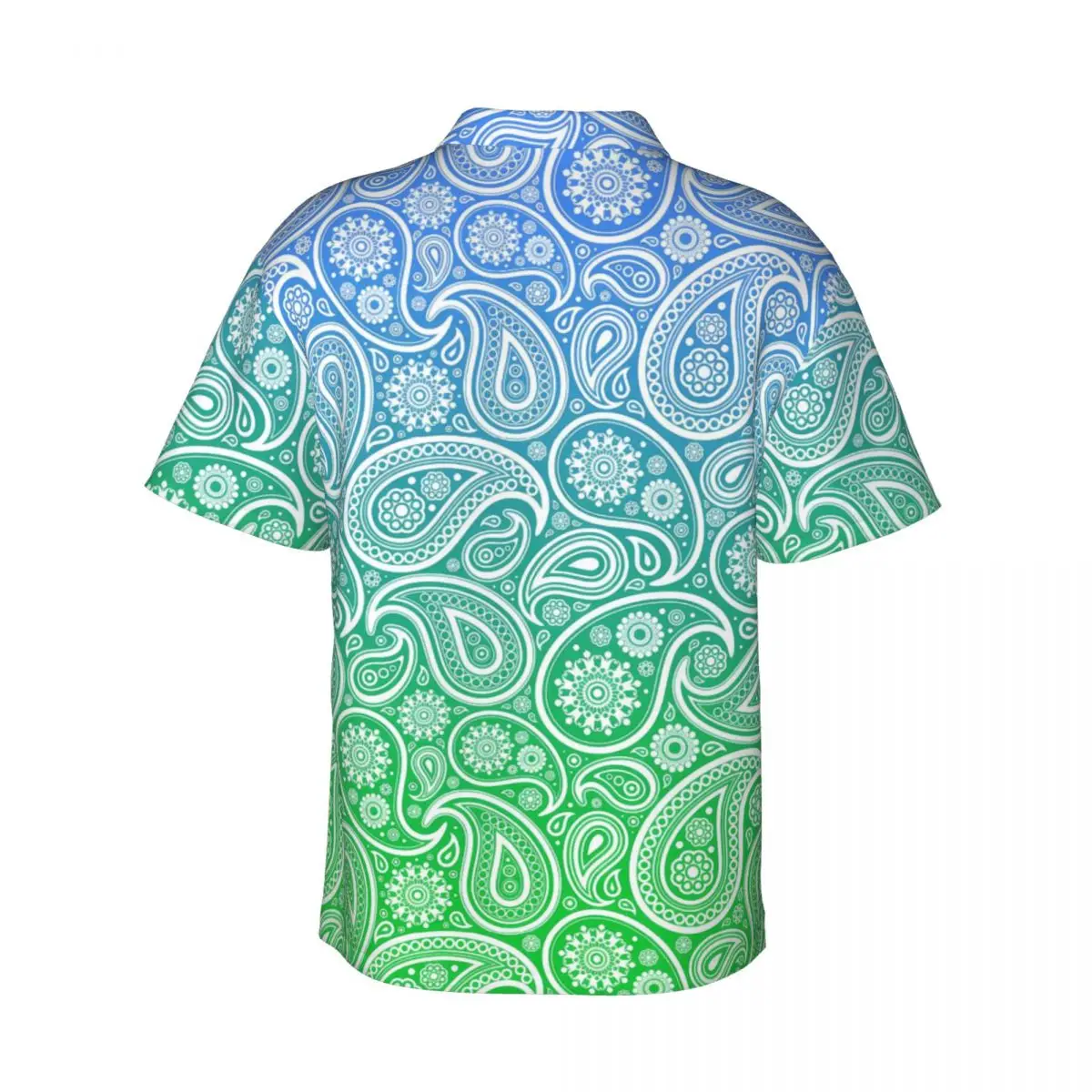 White Paisley Vacation Shirt Man Blue to Green Ombre Casual Shirts Hawaiian Short Sleeve Custom Elegant Oversized Blouses Gift