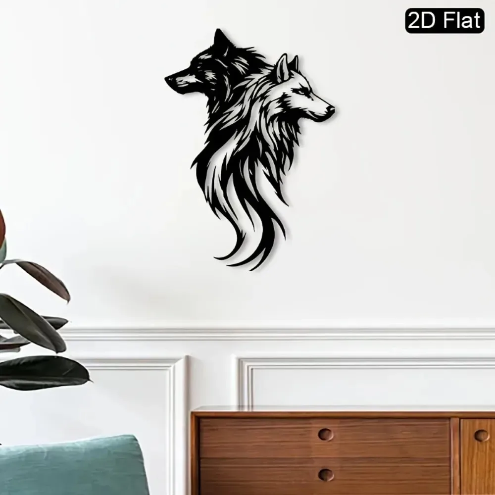 Yin Yang Wolf Metal Wall Art Twin Wolf Iron Sculpture Home Office Lodge Decor Gift