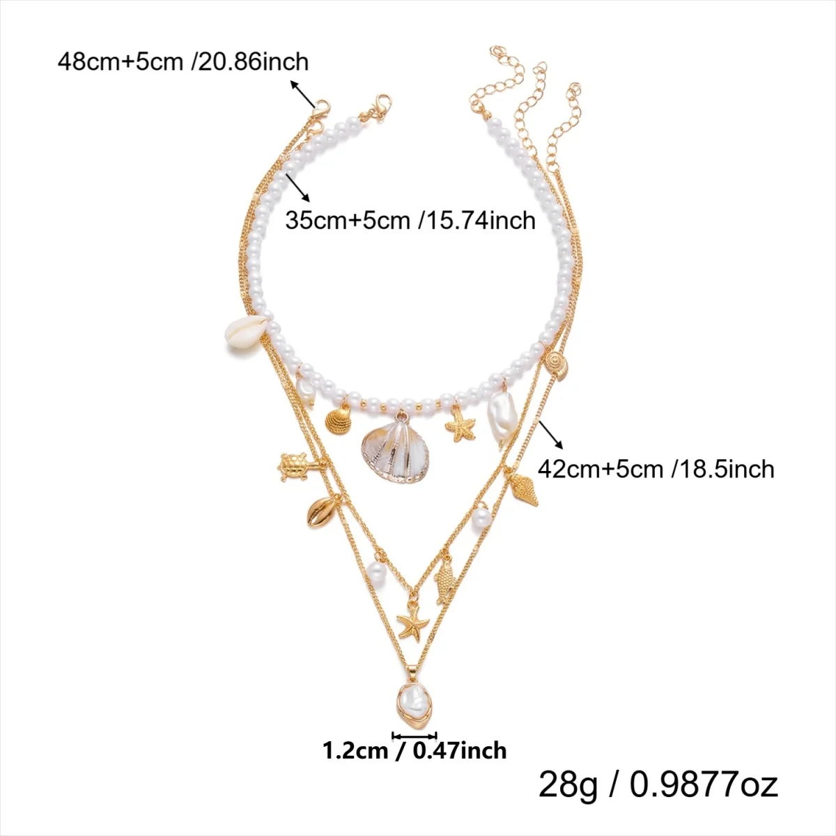 Barocke Halskette mit unregelmäßigen Imitationsperlen, Muscheln, Seesternen, Schnecken und Fischen für Damen und Herren, Bohemian Ocean Beach Schmuck – Detail 13
