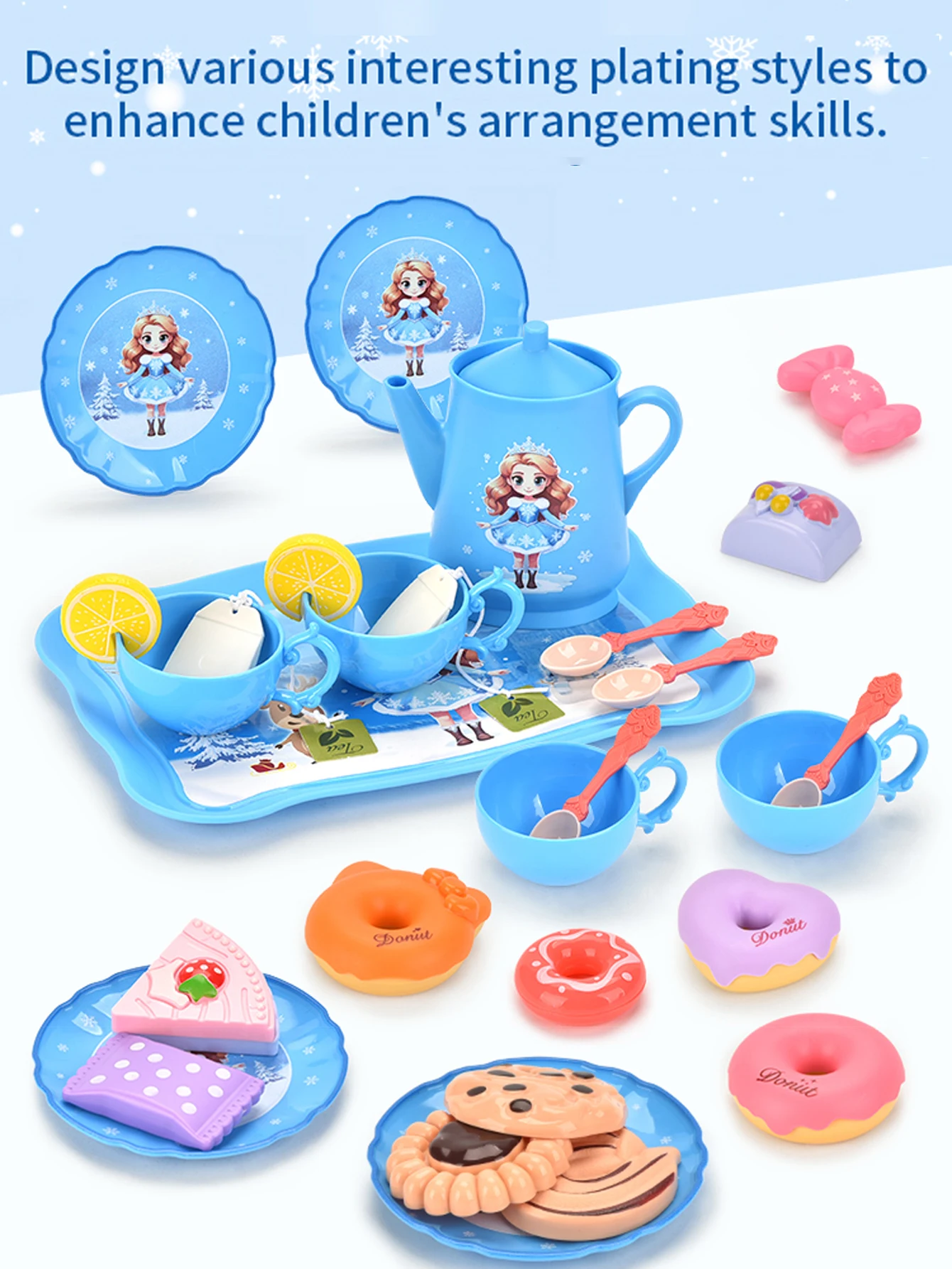 Nachmittagstee-Set für Mädchen, Ice Beauty Princess Nachmittagstee-Spielzeug, Teeparty-Anziehspielzeug, simulierter Dessertkuchen, tragbares Gi