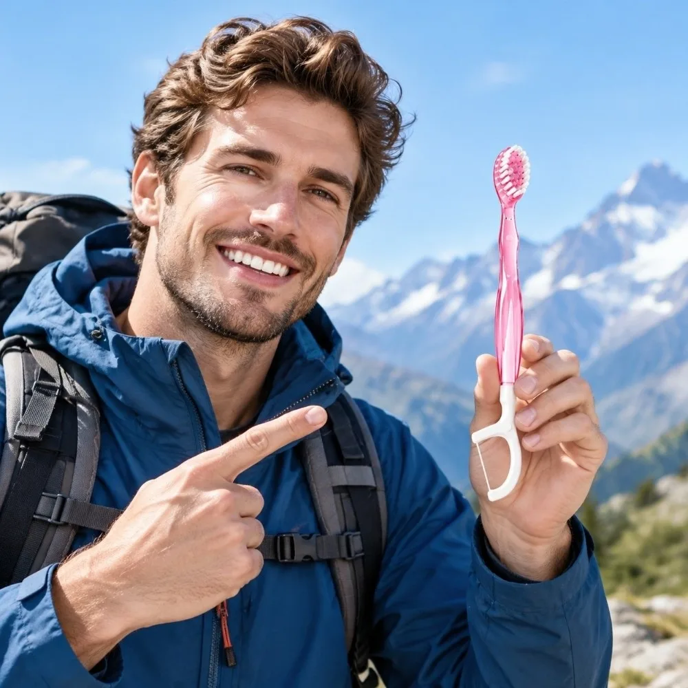 5pcs Mint-fresh Bursting Beads Travel Disposable Toothbrushes Tongue Scraper Floss Multi-functional Oral Care Set Convenient