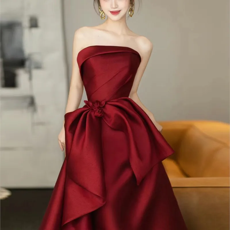 

Toasting dress new sense small back satin lady Burgundy