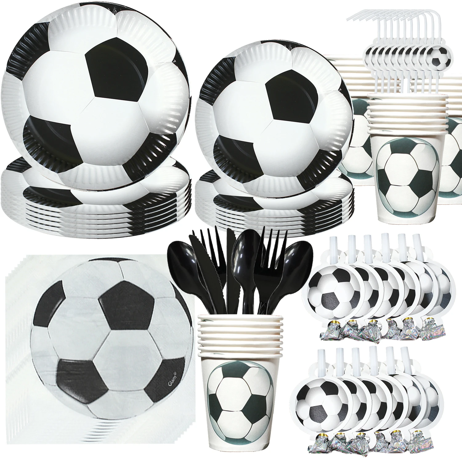 Hot White Football Themed Birthday Party Disposable Tableware Set Balloons Decorations Baby Shower Football Kids Party Supplies